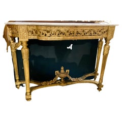 French Giltwood Console with White Marble Top, Louis XVI-Style, 19 Th Century