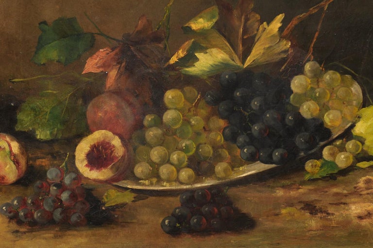 French Giltwood Framed 19th Century Oil on Canvas Painting Depicting Fruits For Sale 7