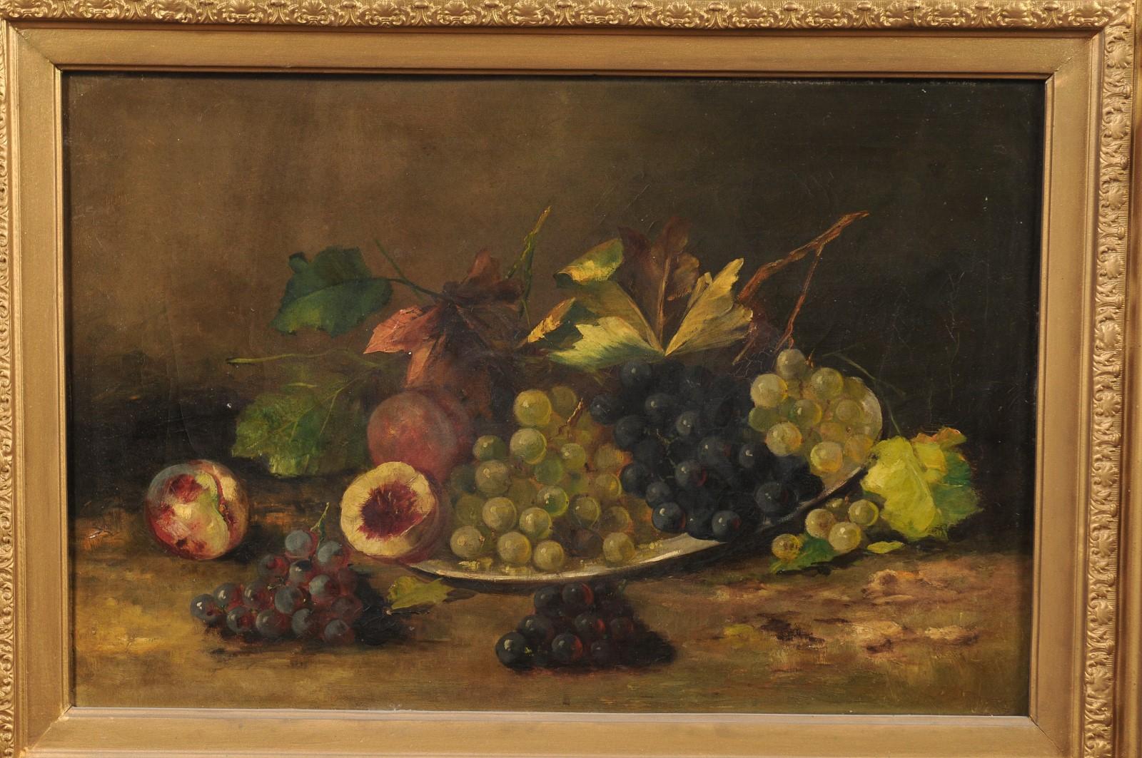 French Giltwood Framed 19th Century Oil on Canvas Painting Depicting Fruits In Good Condition In Atlanta, GA