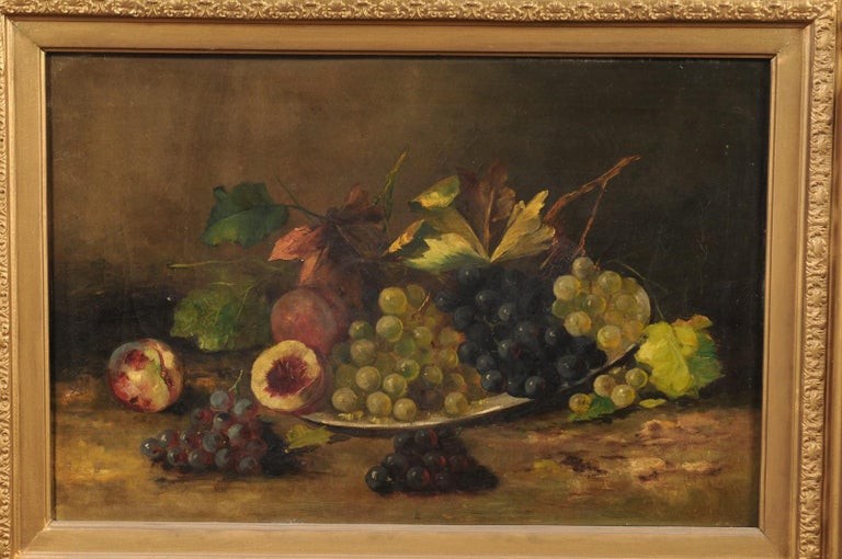French Giltwood Framed 19th Century Oil on Canvas Painting Depicting Fruits In Good Condition For Sale In Atlanta, GA