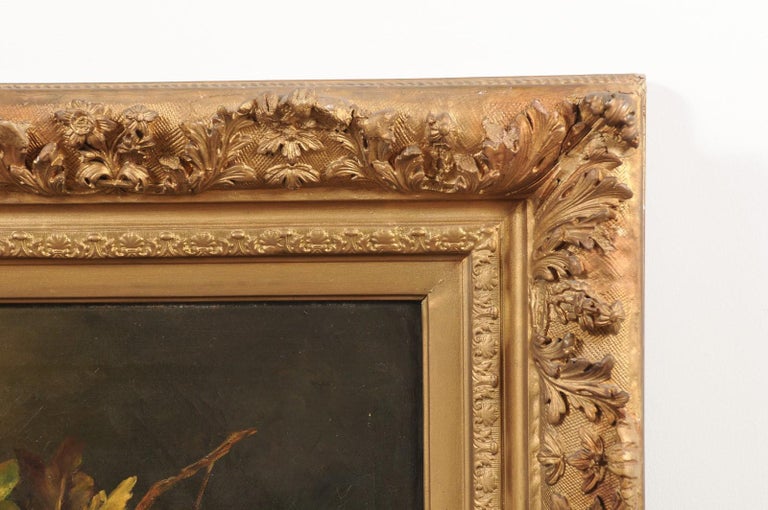 French Giltwood Framed 19th Century Oil on Canvas Painting Depicting Fruits For Sale 2