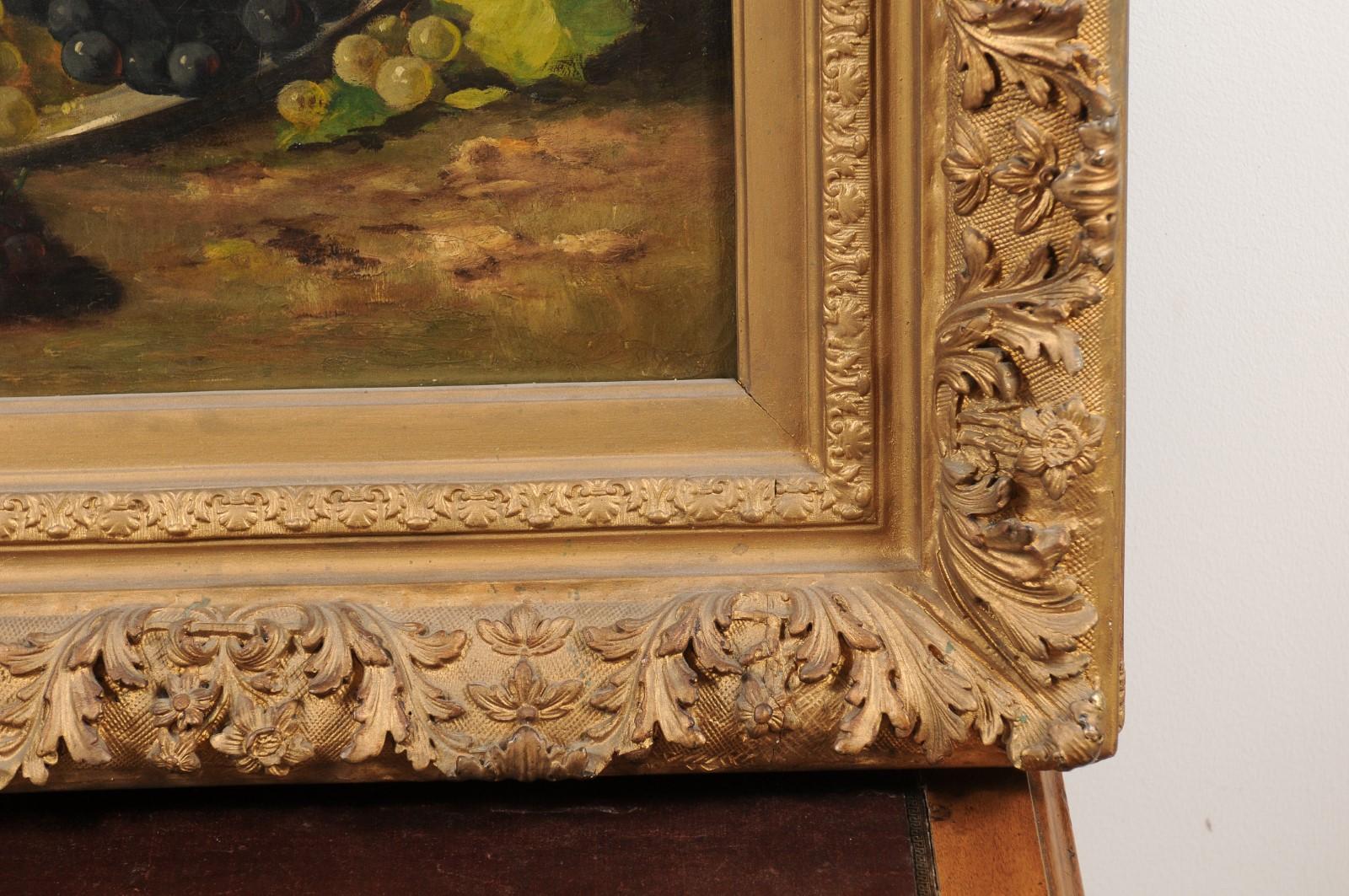 French Giltwood Framed 19th Century Oil on Canvas Painting Depicting Fruits 3