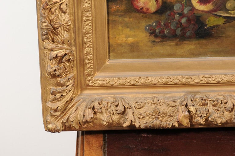 French Giltwood Framed 19th Century Oil on Canvas Painting Depicting Fruits For Sale 4
