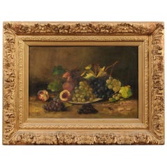French Giltwood Framed 19th Century Oil on Canvas Painting Depicting Fruits