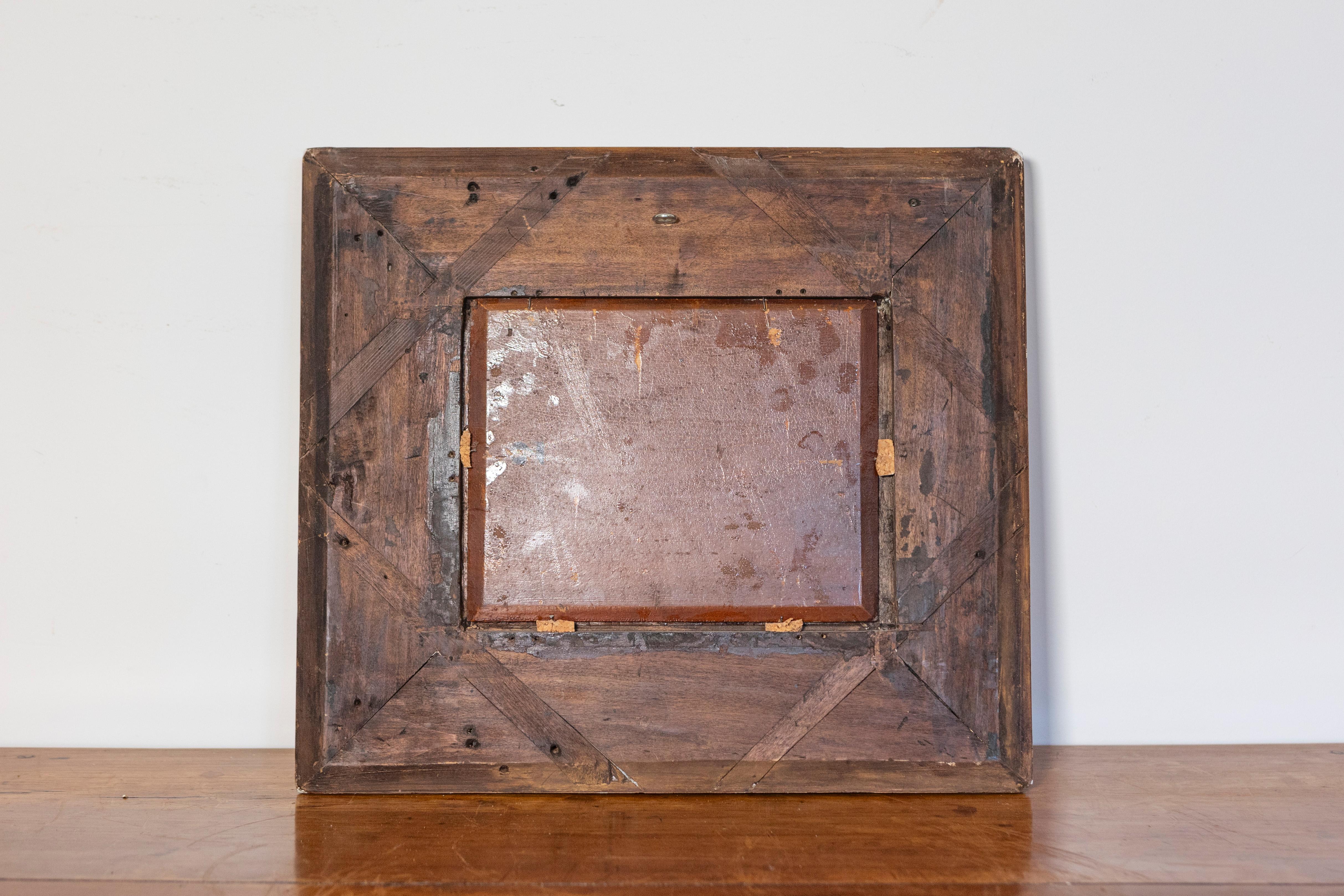 Quadro con cornice in legno dorato francese, olio su pannello con gattino firmato Jules Le Roy in vendita 1