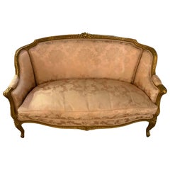 French Giltwood Louis XV-Style Love Seat/Canapé 19th C, with Silk Scalamandre