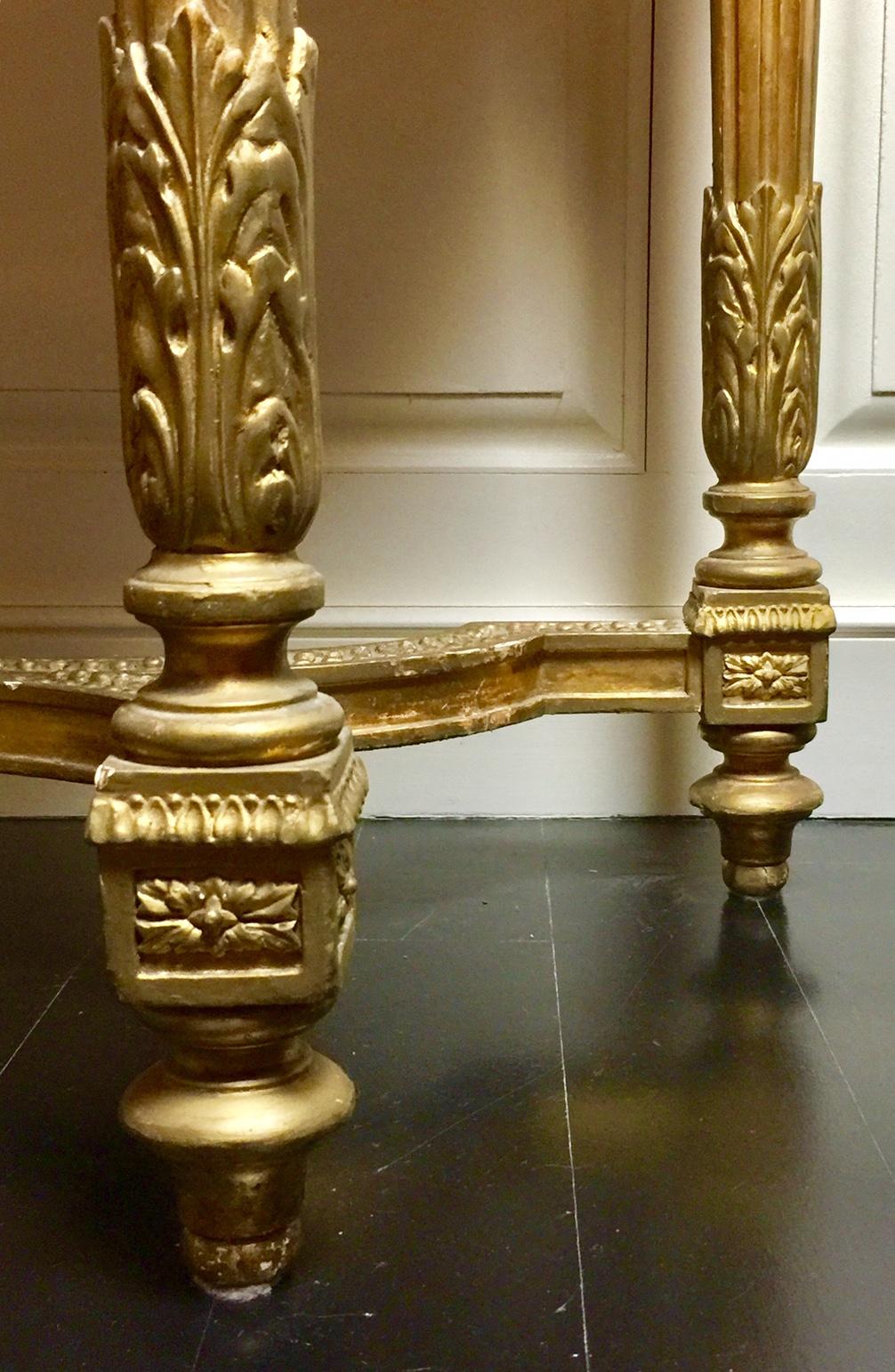 French Giltwood Louis XVI Style Console Table with Marble Top, Neoclassical For Sale 4