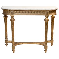 French Giltwood Louis XVI Style Console Table with Marble Top, Neoclassical