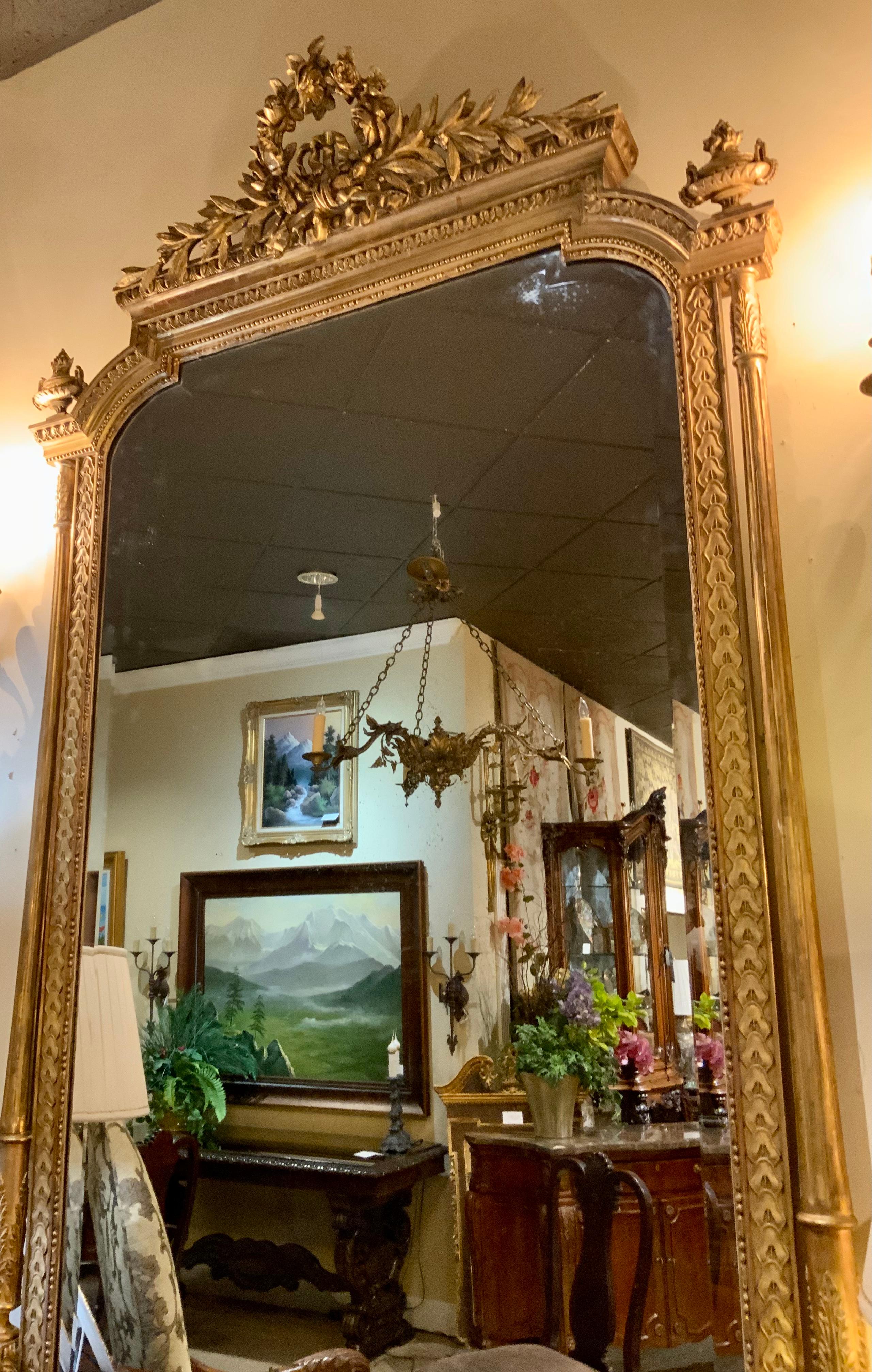 Hand-Carved French Giltwood Louis XVI-Style Mirror, 19 Th Century For Sale