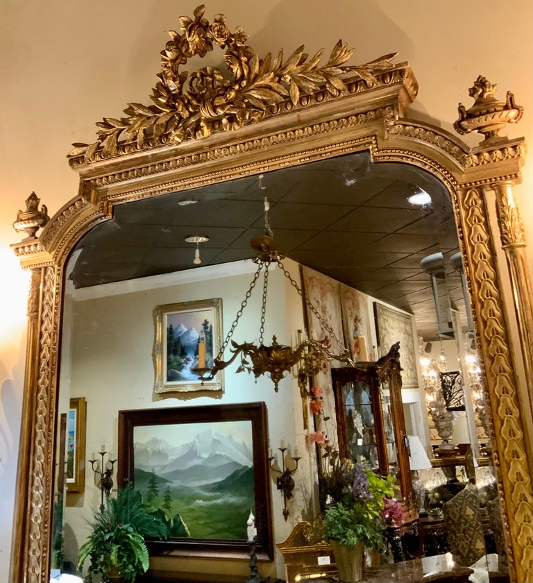 French Giltwood Louis XVI-Style Mirror, 19 Th Century In Excellent Condition For Sale In Houston, TX