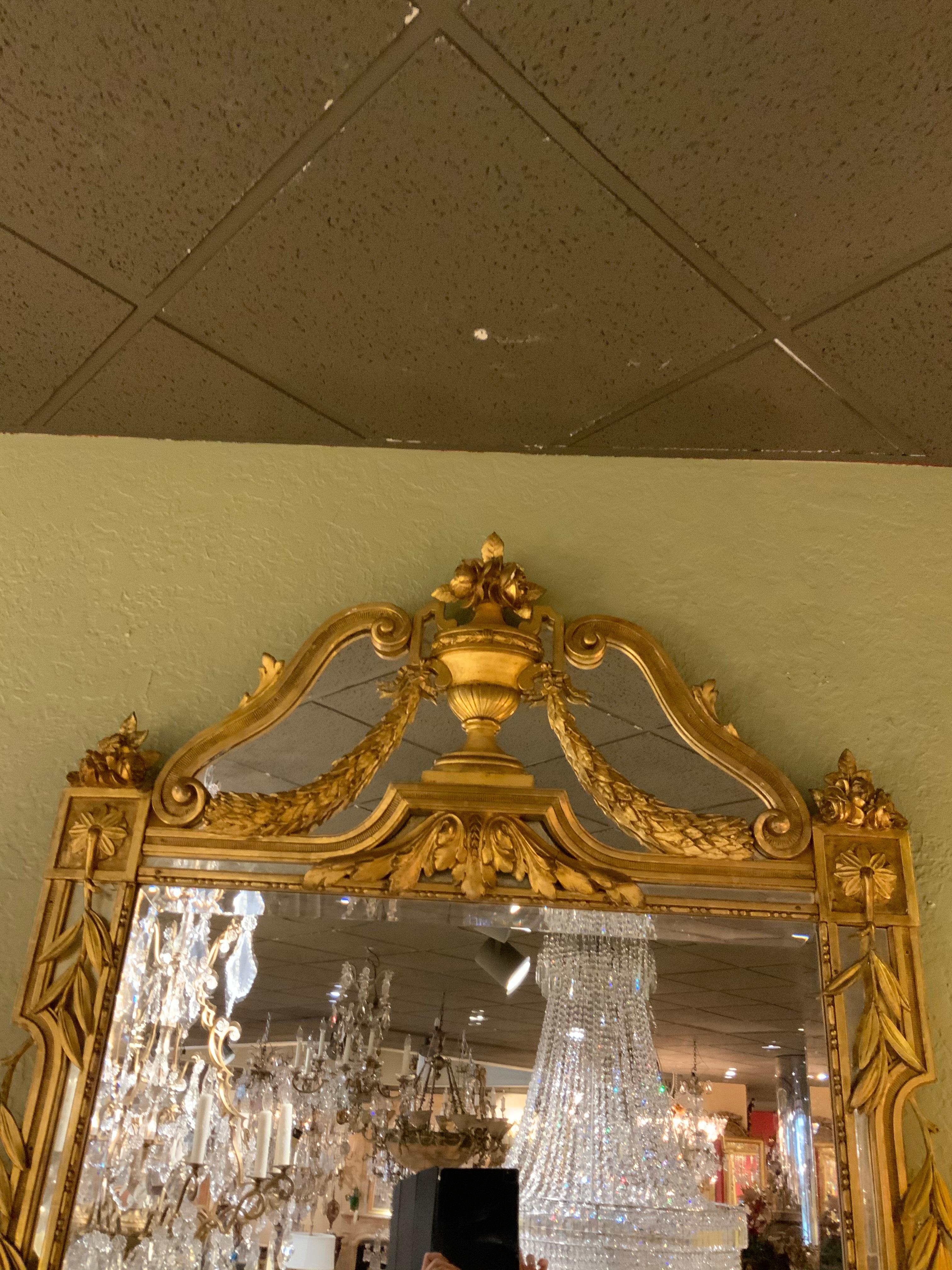 French Giltwood Mirror, 19th C. Beveled with Urn and Foliate Designs In Good Condition For Sale In Houston, TX