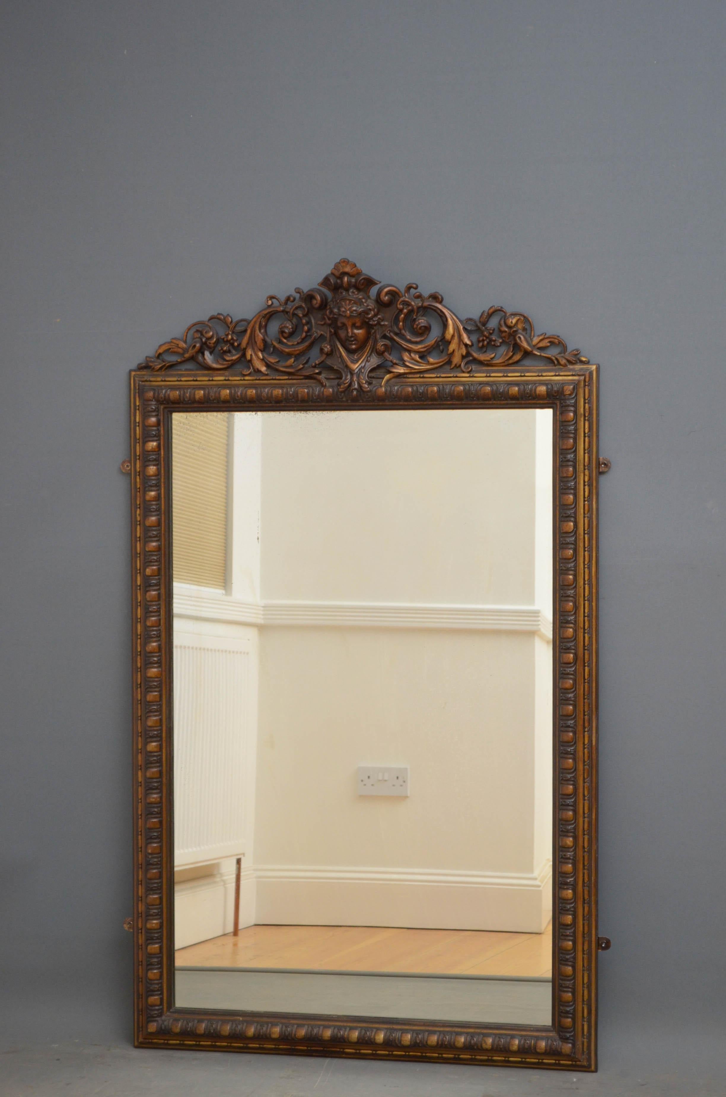 Sn4682 19th century wall mirror with original foxed glass in gadroon decorated frame with centre crest to the top. This antique mirror retains its original gilt with extensive patination. All in home ready condition, circa 1880.
Measures: H 57