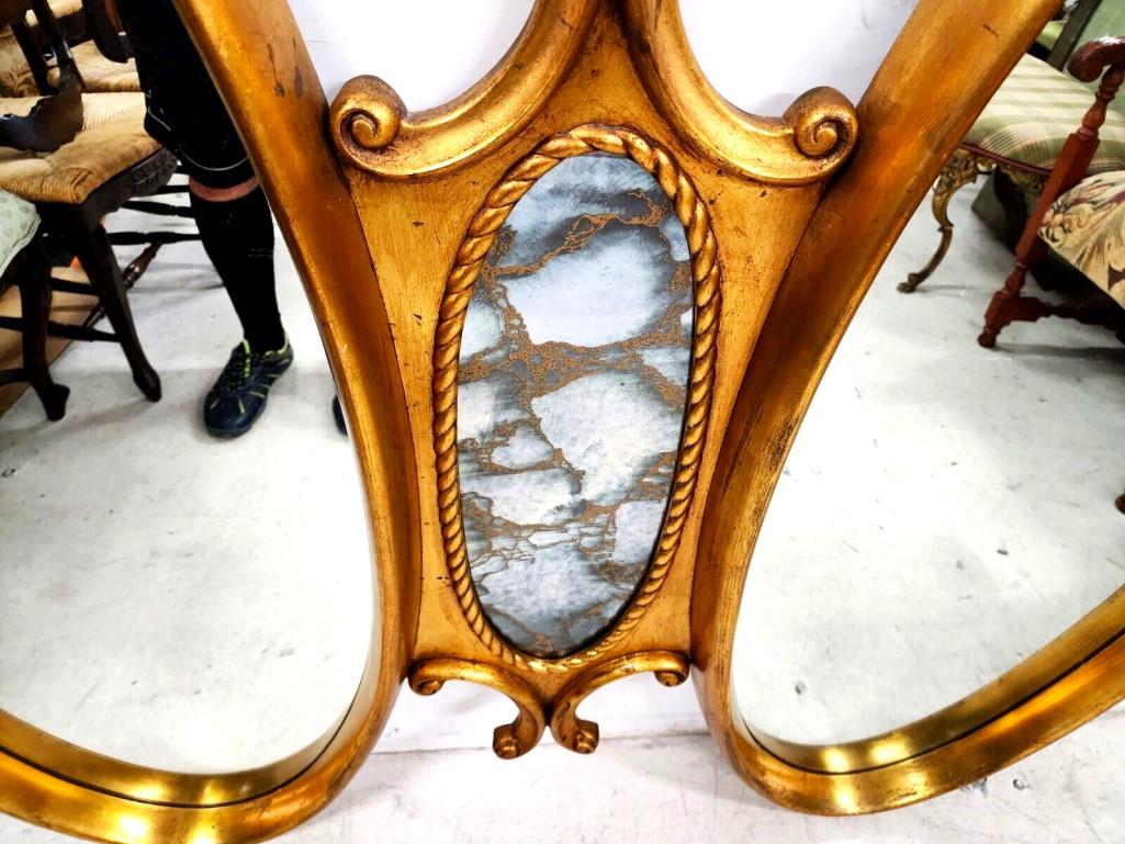 French Provincial French Giltwood Mirror Gold Leaf Vintage Huge For Sale