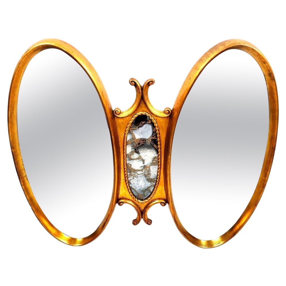 Grand miroir vintage français en bois doré à feuilles d'or