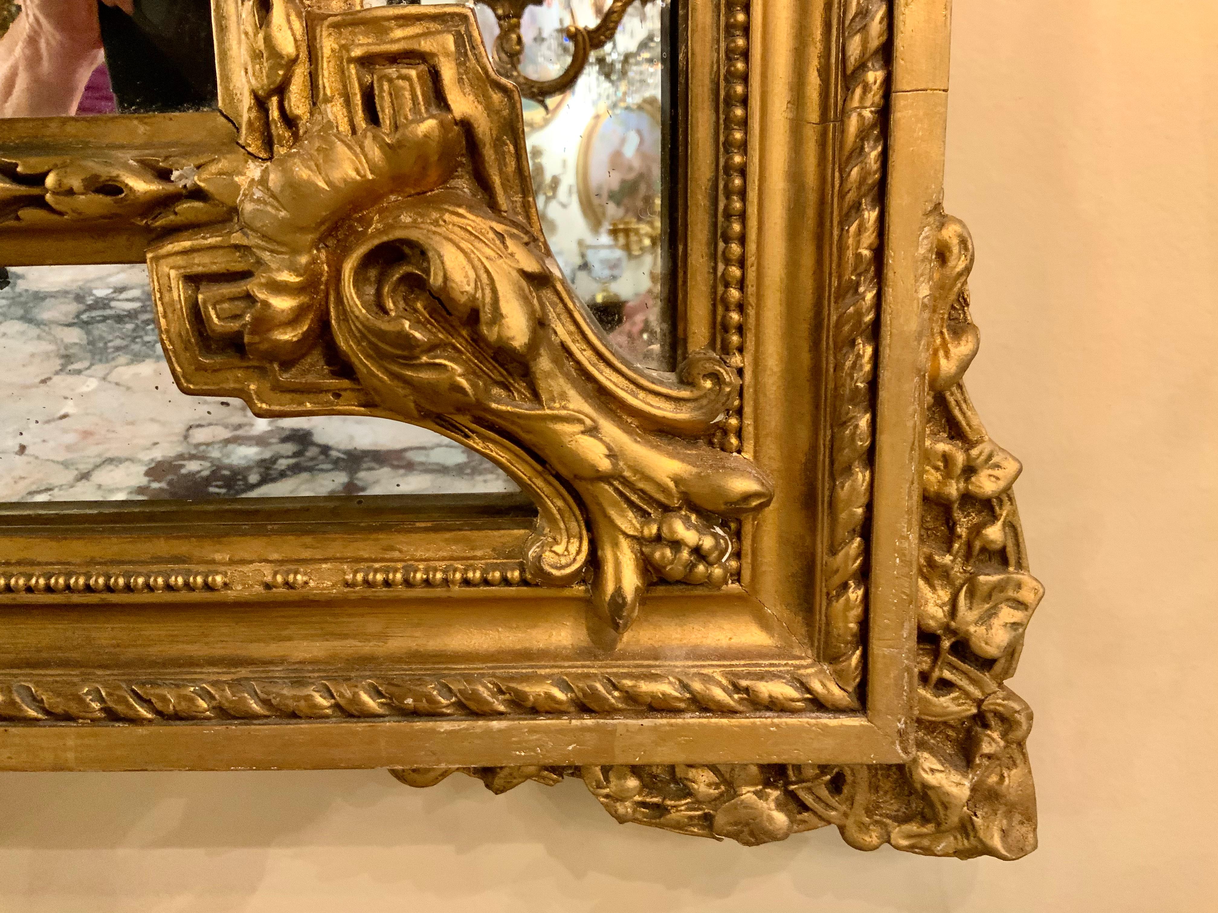 French Giltwood Mirror in the Louis XVI-Style, 19 Th Century with Beveled Plate In Good Condition For Sale In Houston, TX