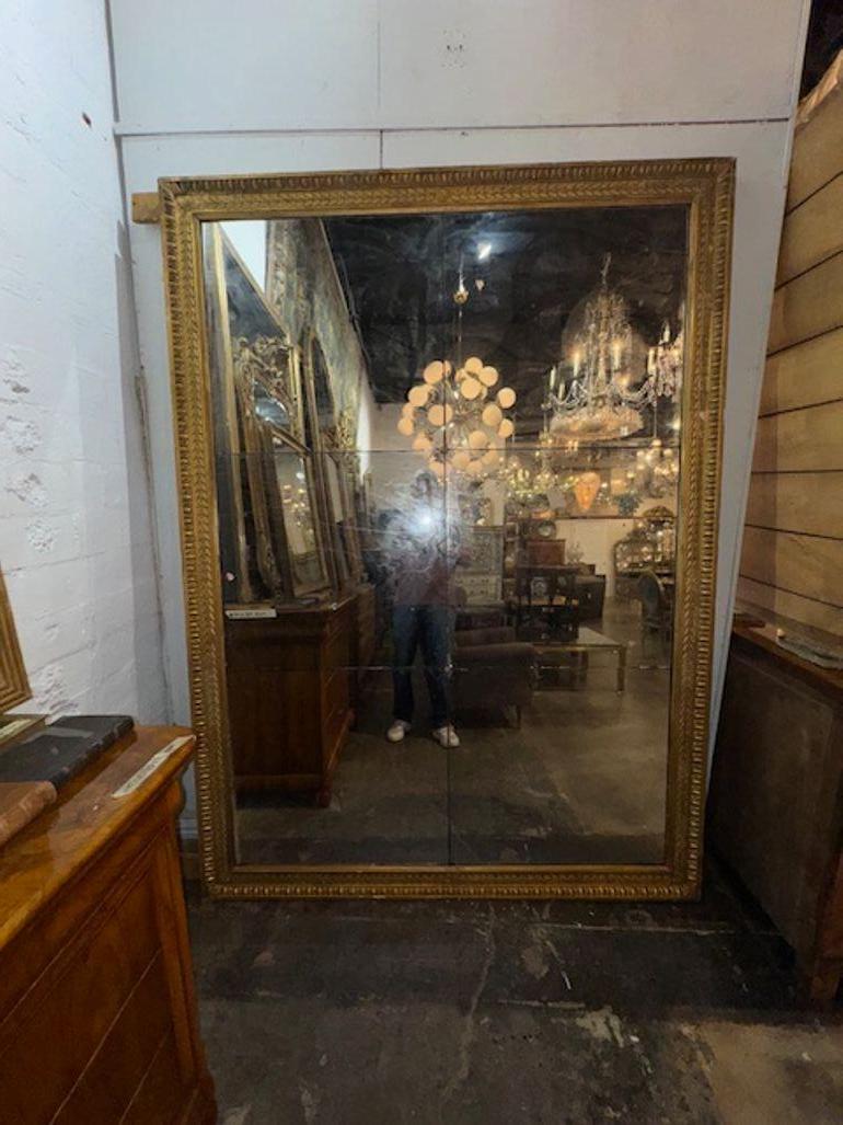 Specchio francese del XIX secolo di grandi dimensioni in legno intagliato e dorato con pannelli divisi in vetro di mercurio. Circa 1840. Sicuramente farà parlare di sé! 91h x 66w
