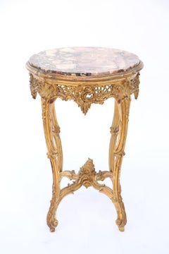 French Giltwood Occasional Table with Rouge Marble Top, 19th Century