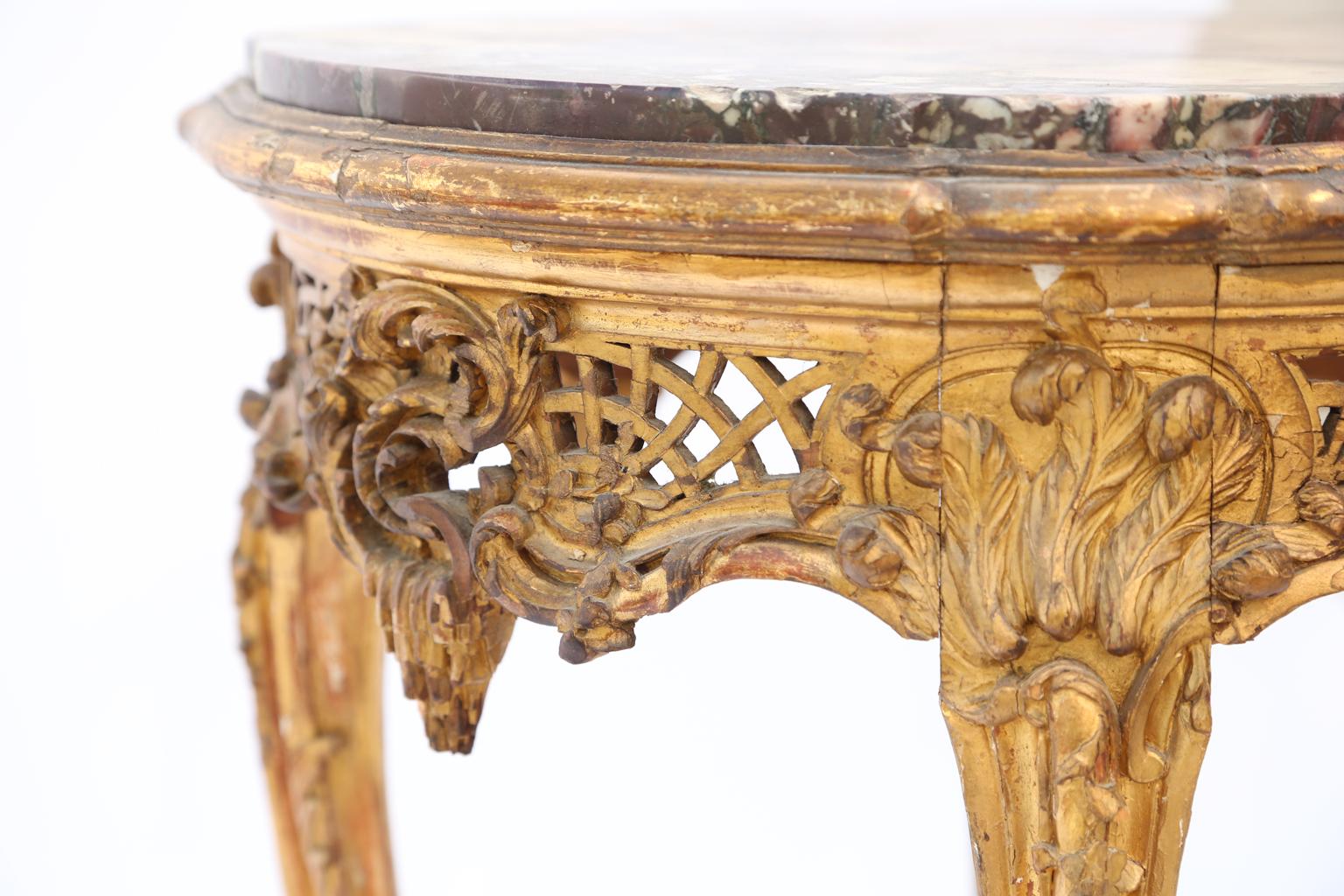 French Giltwood Occasional Table with Rouge Marble Top, 19th Century 4