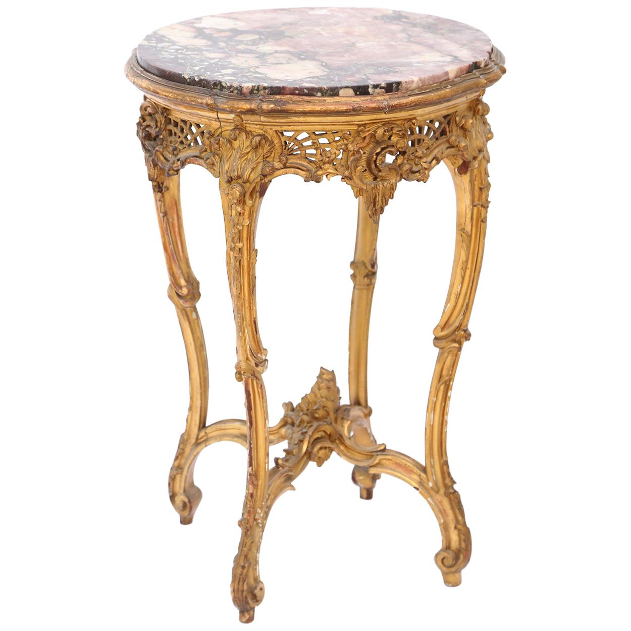French Giltwood Occasional Table with Rouge Marble Top, 19th Century