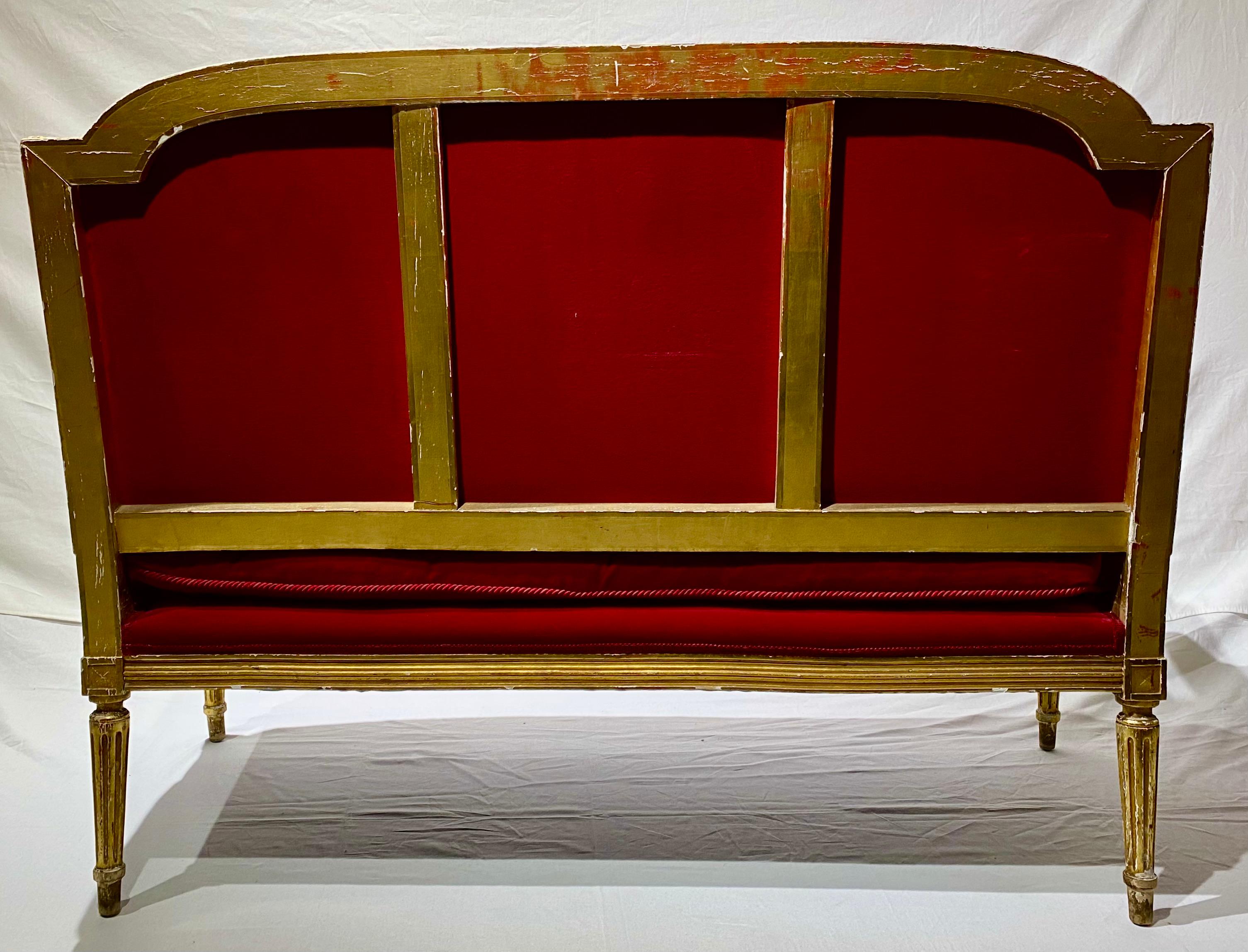 French Giltwood Settee Sofa, Style Louis XVI, Red Velvet, 19th Century 6