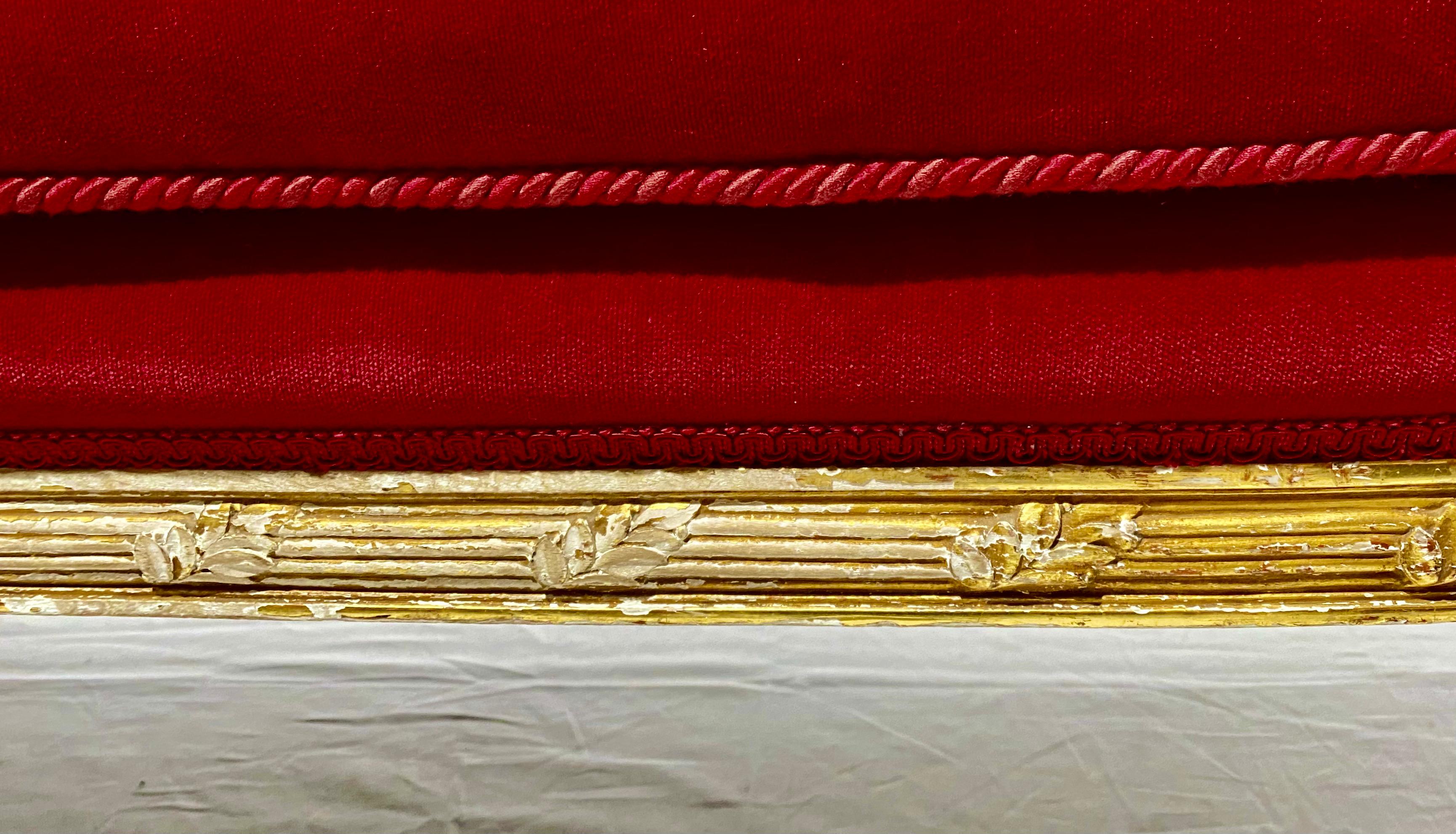 French Giltwood Settee Sofa, Style Louis XVI, Red Velvet, 19th Century For Sale 8
