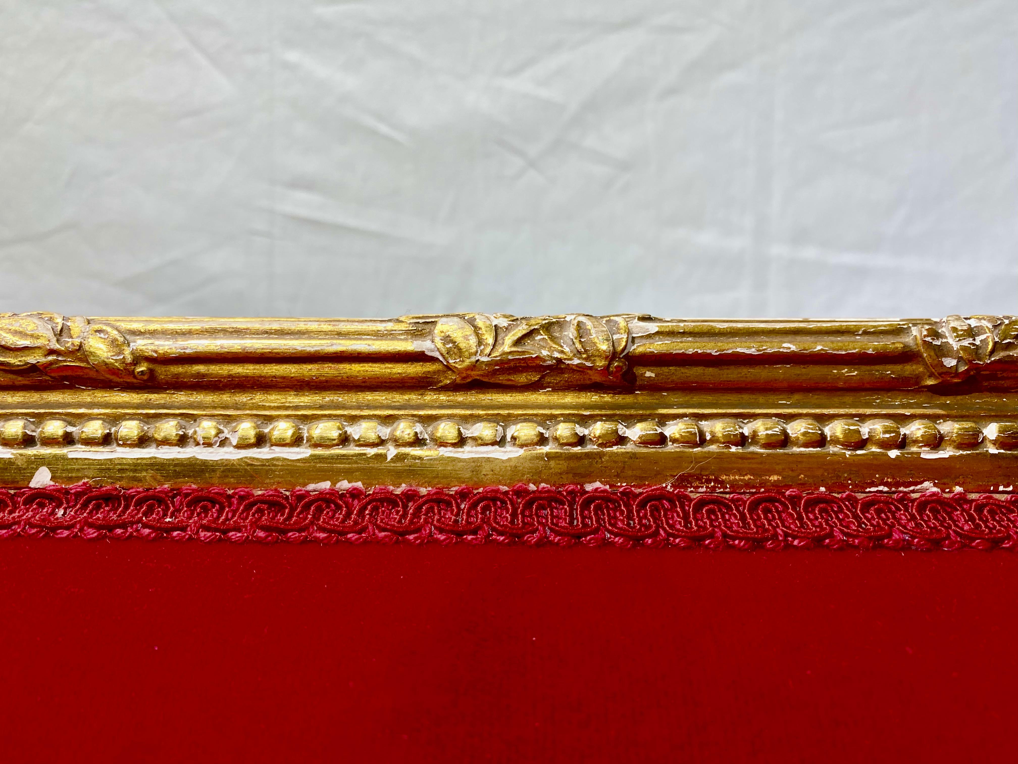 French Giltwood Settee Sofa, Style Louis XVI, Red Velvet, 19th Century 9