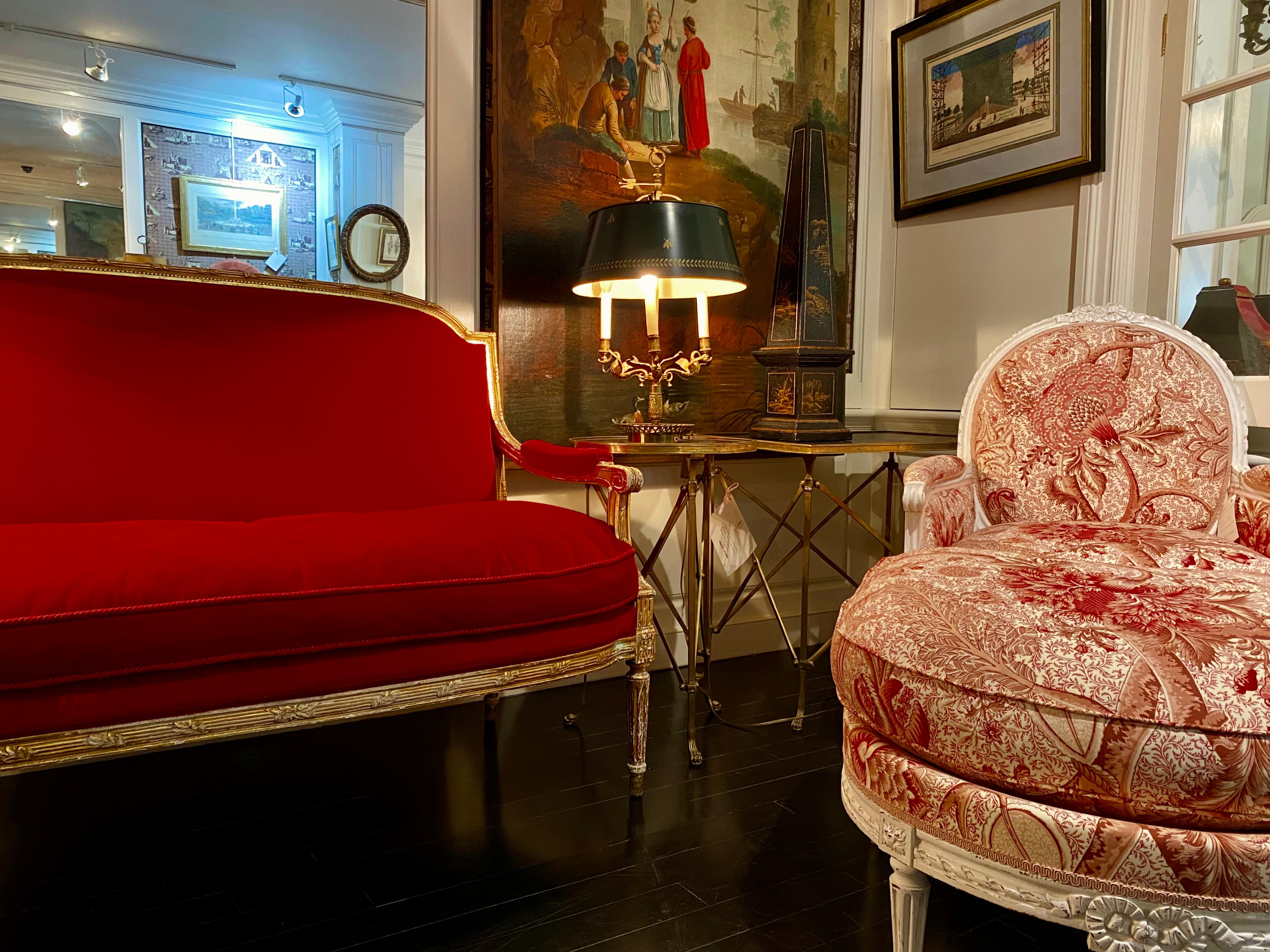 French Giltwood Settee Sofa, Style Louis XVI, Red Velvet, 19th Century 10