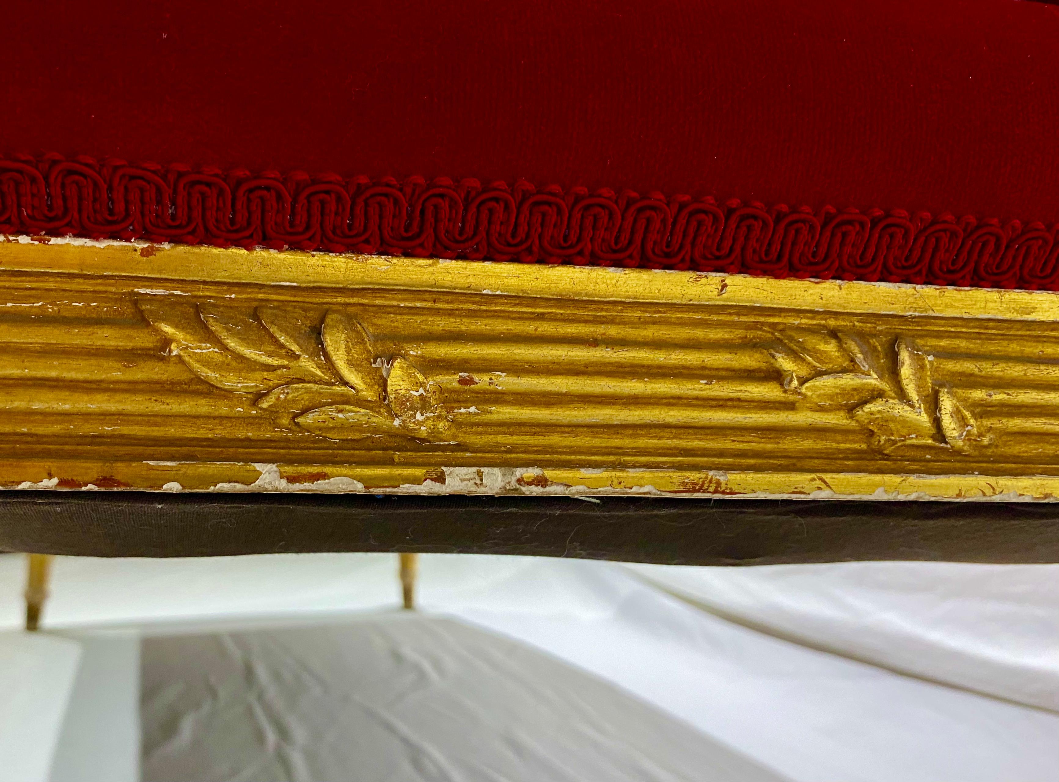 French Giltwood Settee Sofa, Style Louis XVI, Red Velvet, 19th Century 12