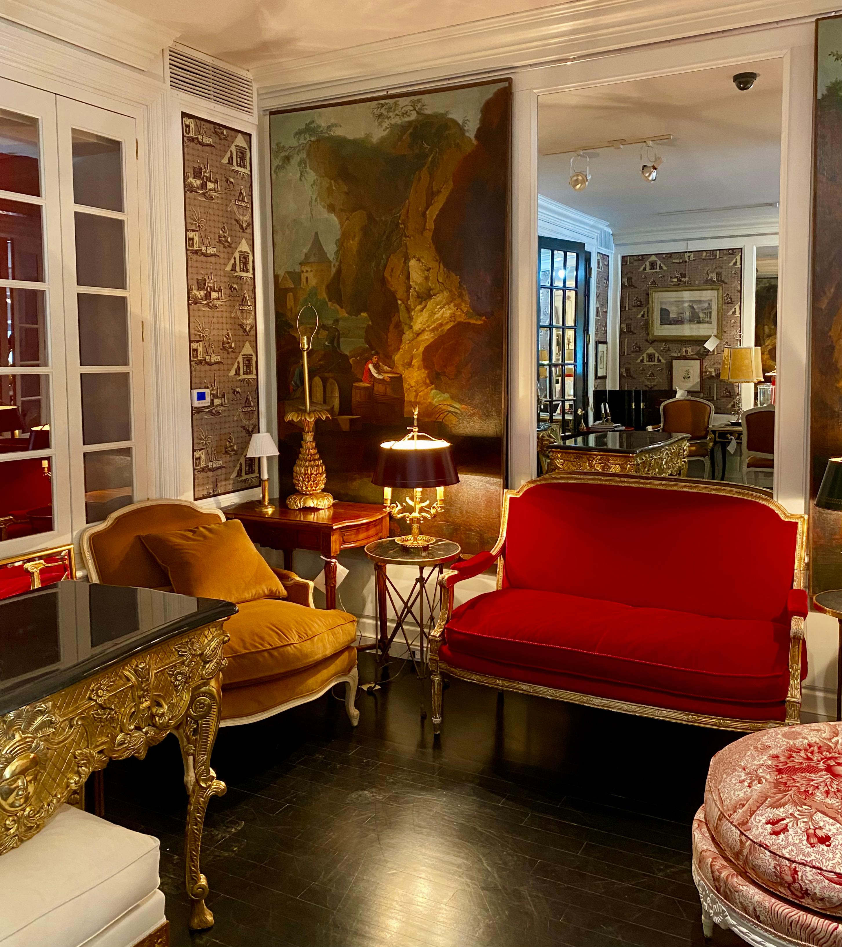 French Giltwood Settee Sofa, Style Louis XVI, Red Velvet, 19th Century 14