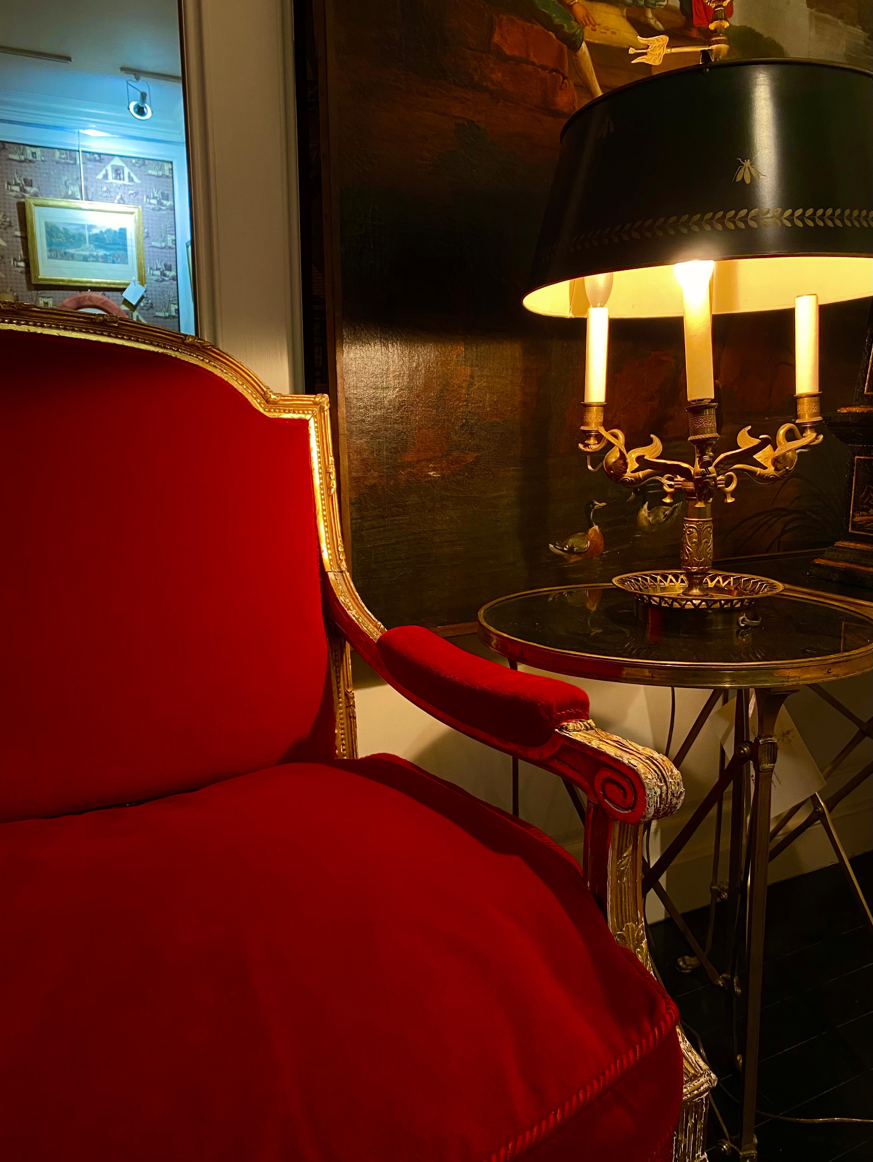 French Giltwood Settee Sofa, Style Louis XVI, Red Velvet, 19th Century 1