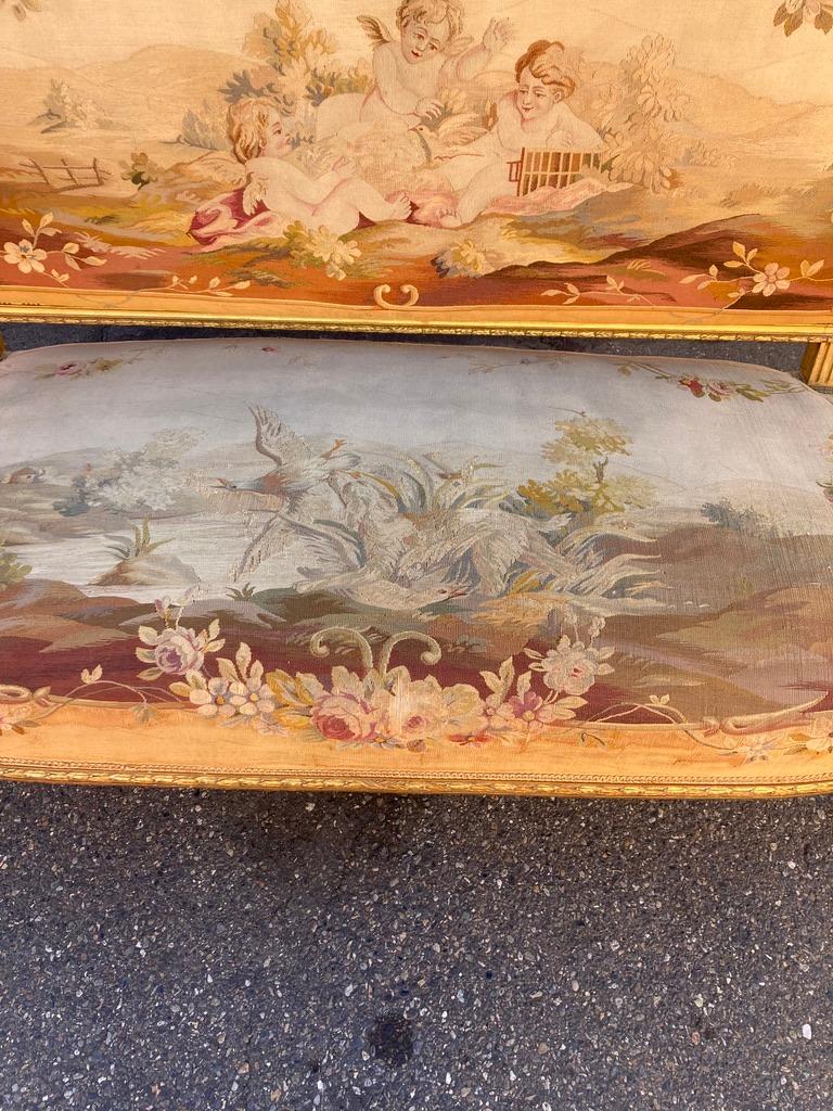 Louis XVI French Giltwood Settee with original aubusson tapestry For Sale