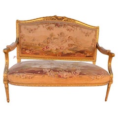 French Giltwood Settee with original aubusson tapestry