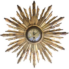 French Giltwood Starburst Clock circa 1900