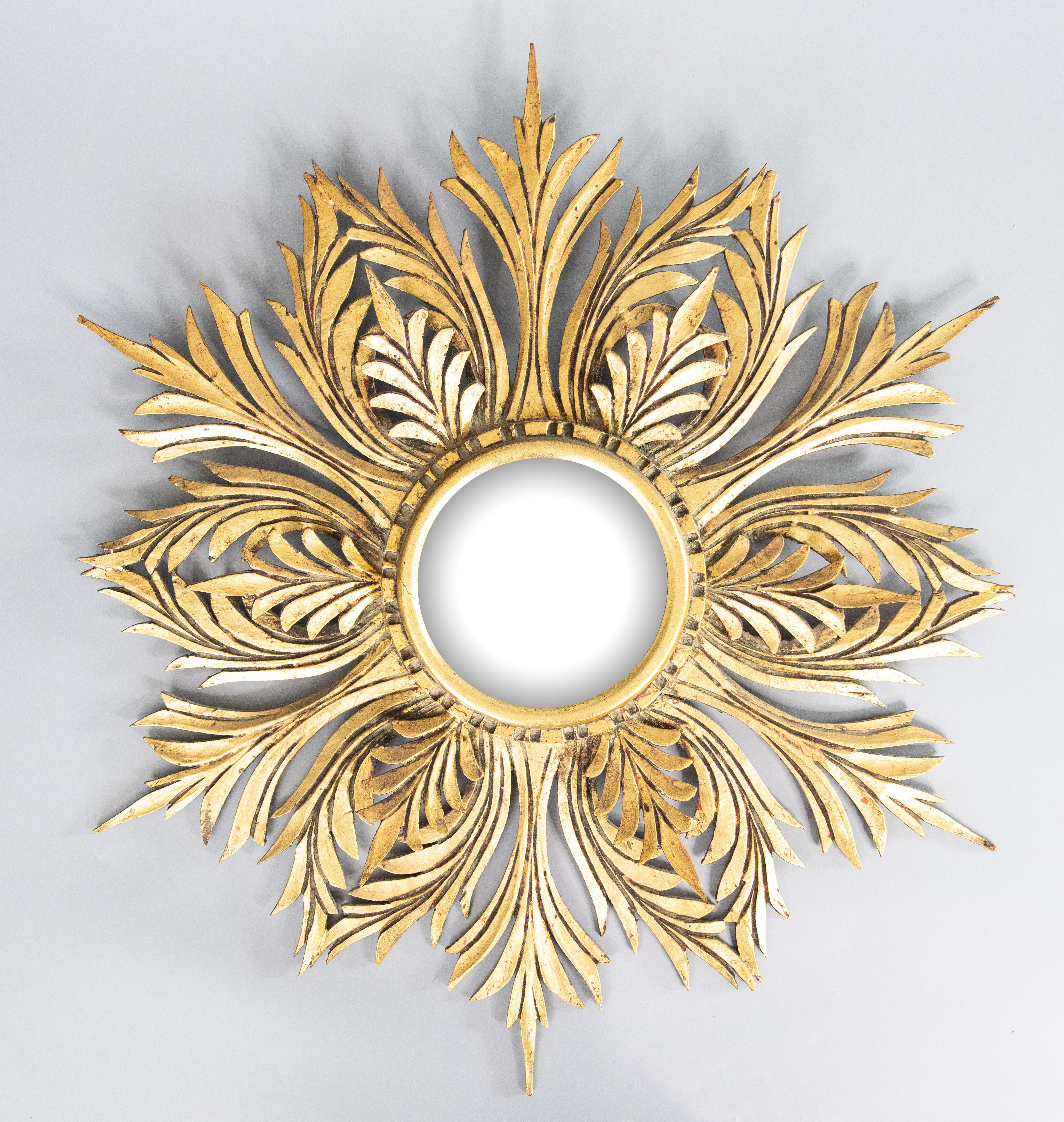 Large French Giltwood Sunburst Convex Mirror, 1950s For Sale 2