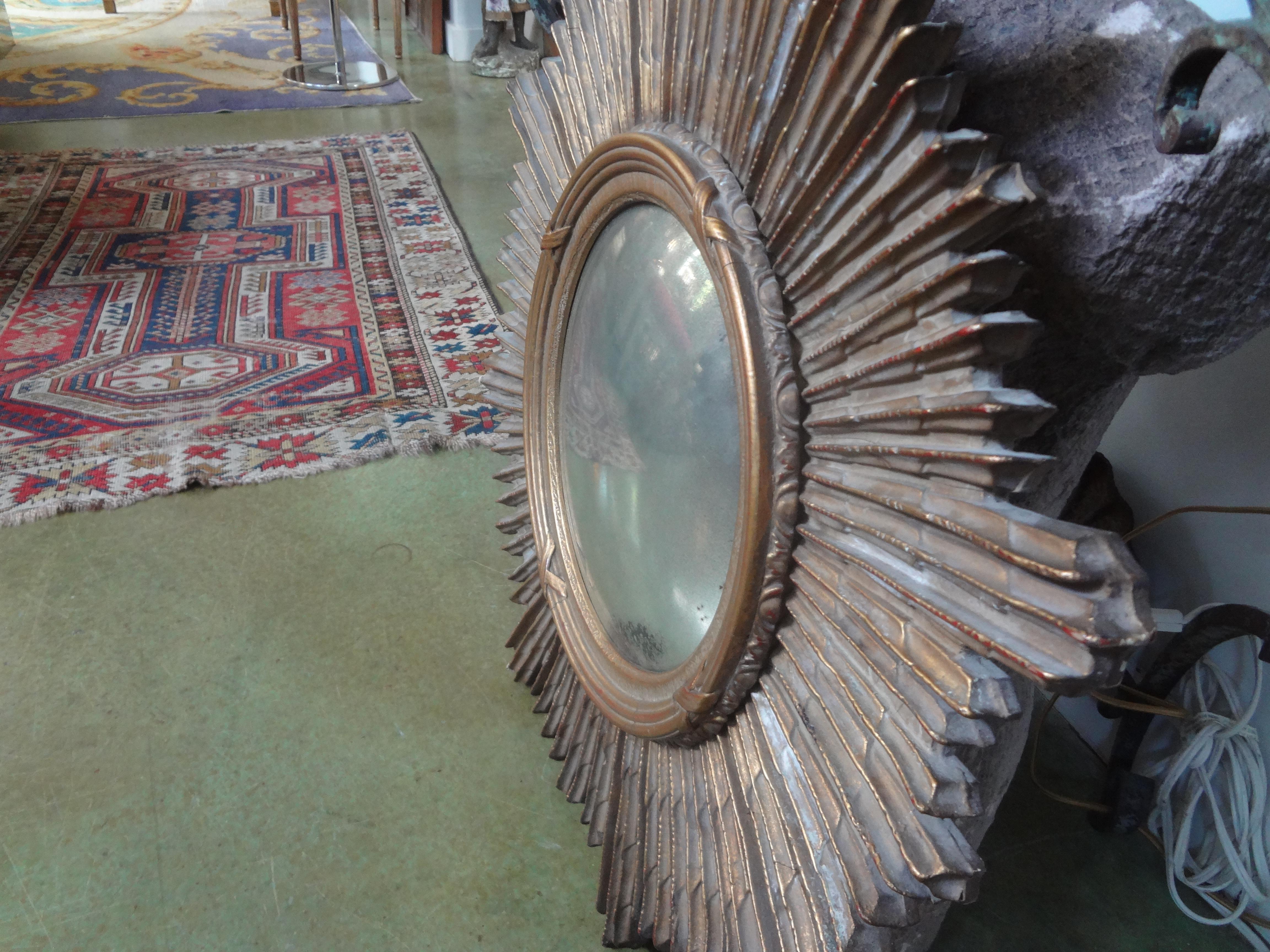 Mid-20th Century French Giltwood Sunburst Convex Mirror For Sale