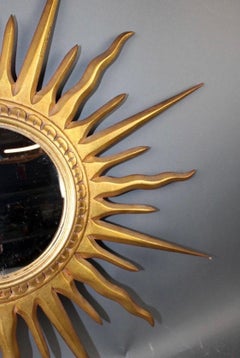 French Giltwood Sunburst Convex Mirror Garanti Bois Sculpte C.D.V. Bruxelles