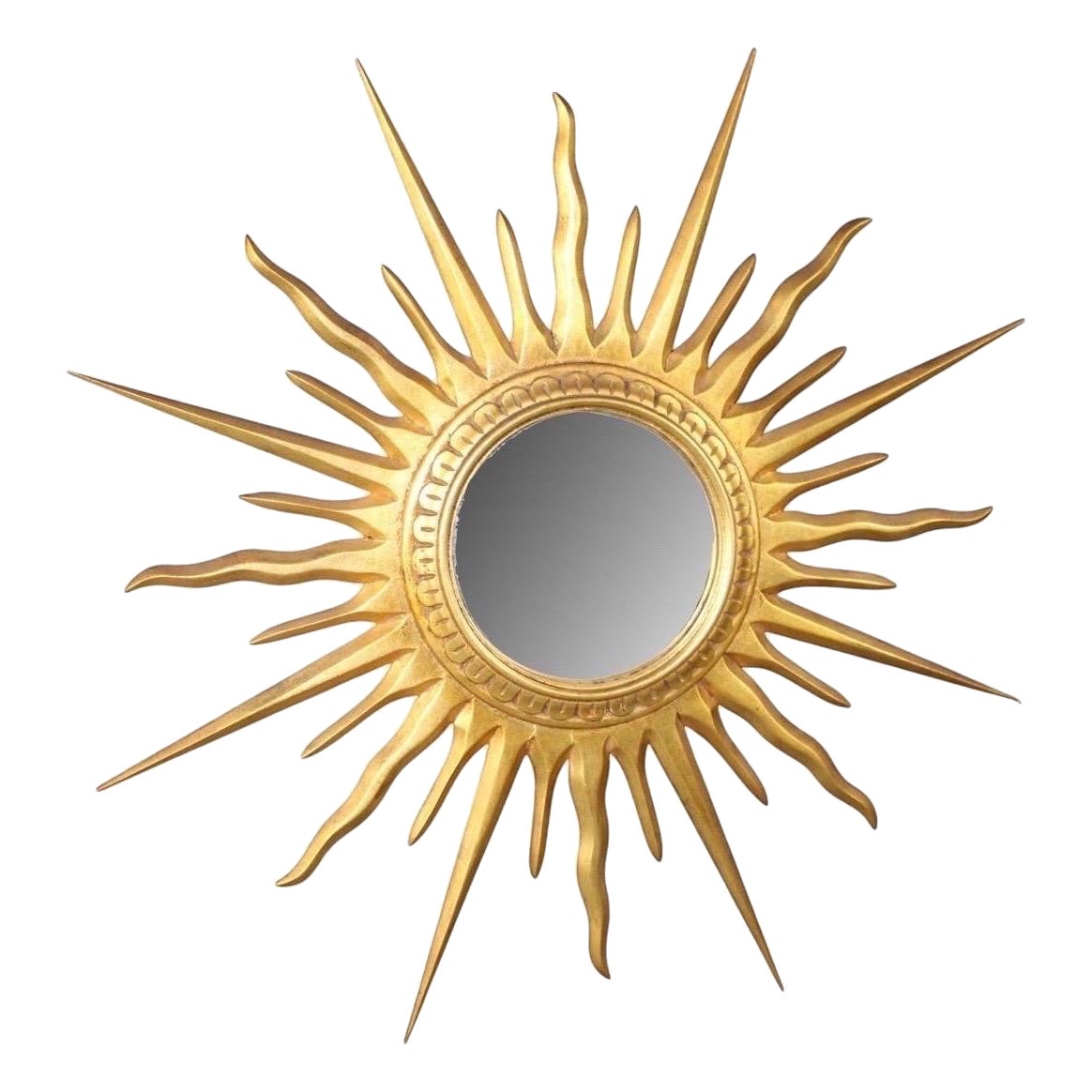French Giltwood Sunburst Convex Mirror Garanti Bois Sculpte C.D.V. Bruxelles For Sale