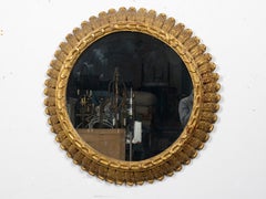 French Giltwood Sunburst Mirror with Feathered Carved Frame, circa 1920