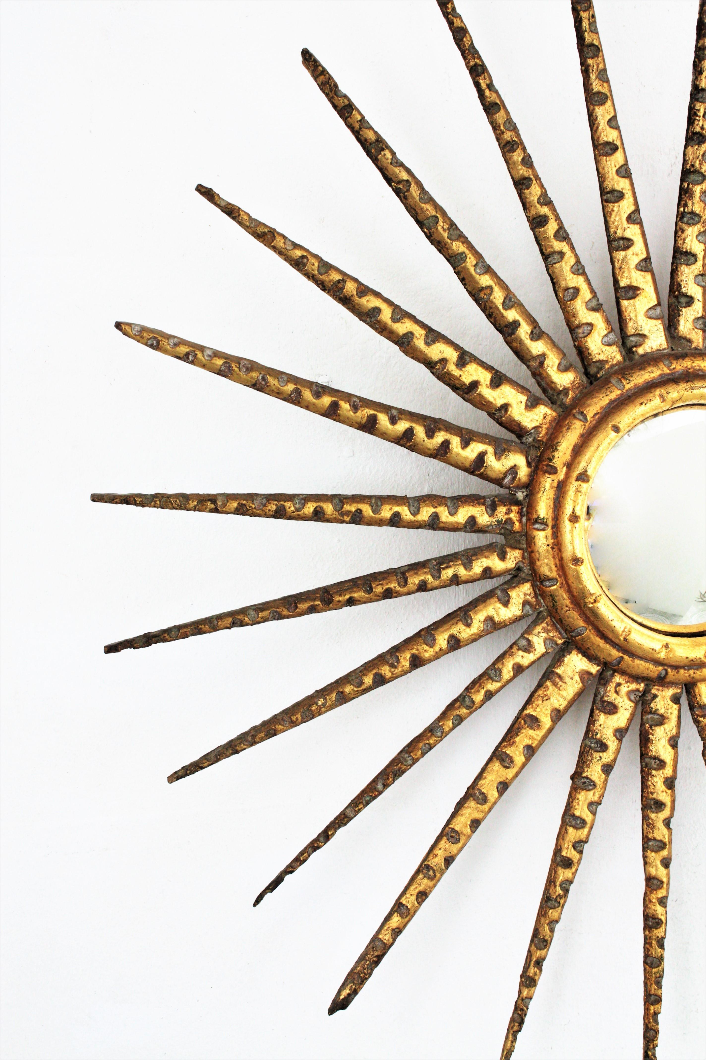 Französisch Giltwood Sunburst Starburst konvexer Spiegel im Angebot 6