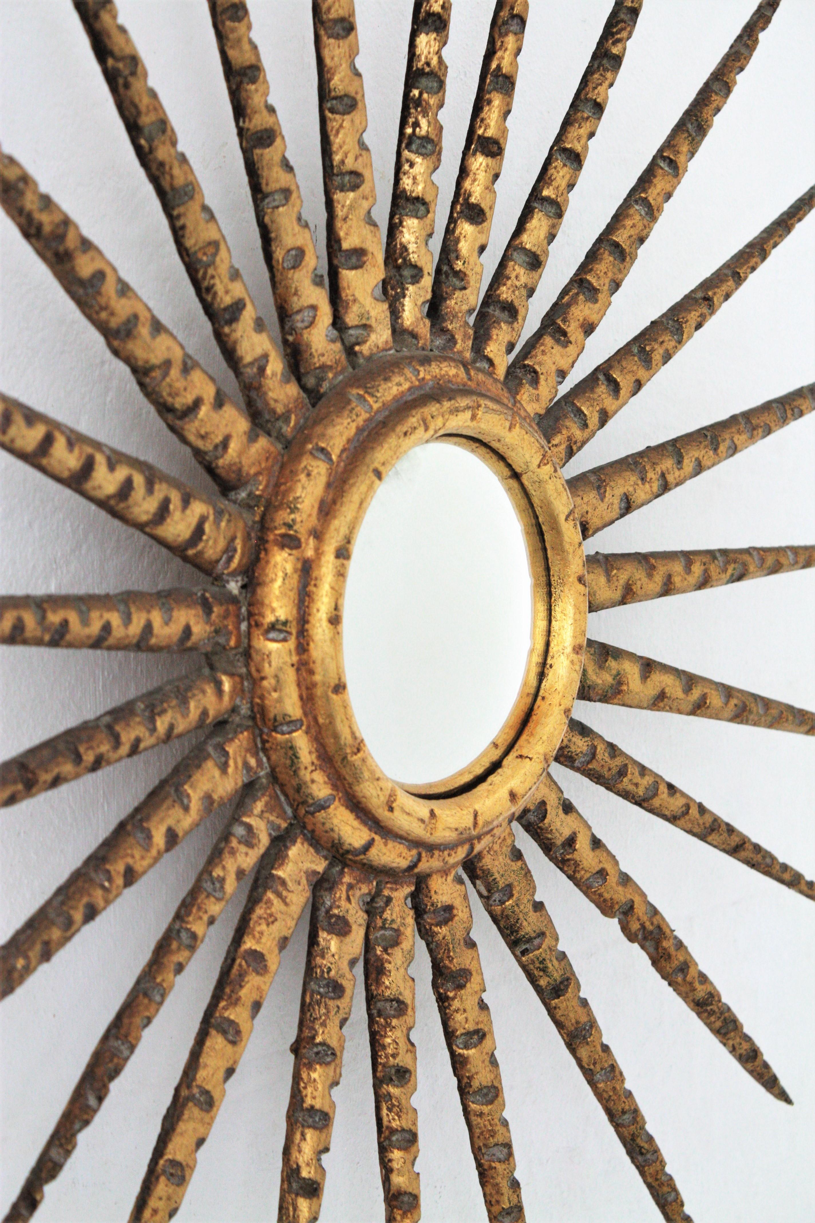 French Giltwood Sunburst Starburst Convex Mirror For Sale 1