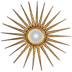 Espejo convexo de madera dorada francesa Sunburst Starburst