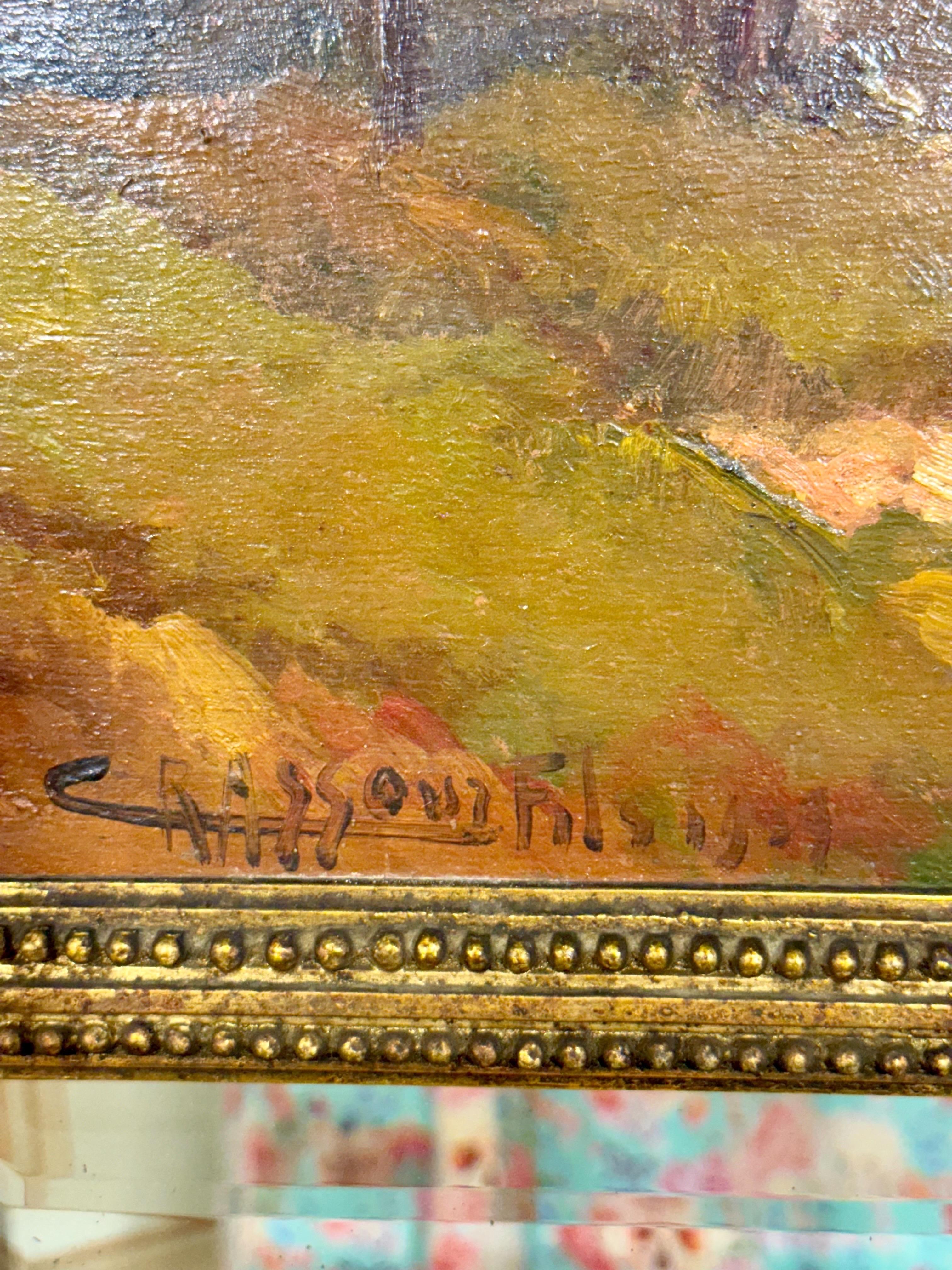 Espejo francés Trumeau de madera dorada con cristal biselado, firmado Crassous Fils 1919 en venta 3