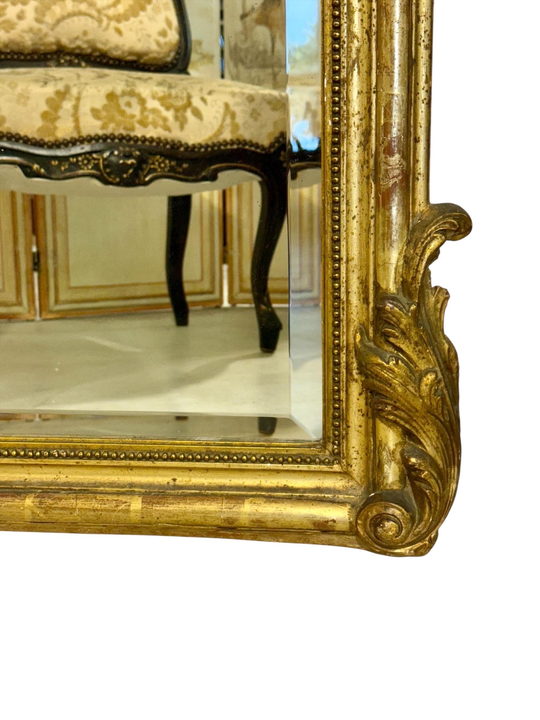 Espejo francés Trumeau de madera dorada con cristal biselado, firmado Crassous Fils 1919 en venta 4