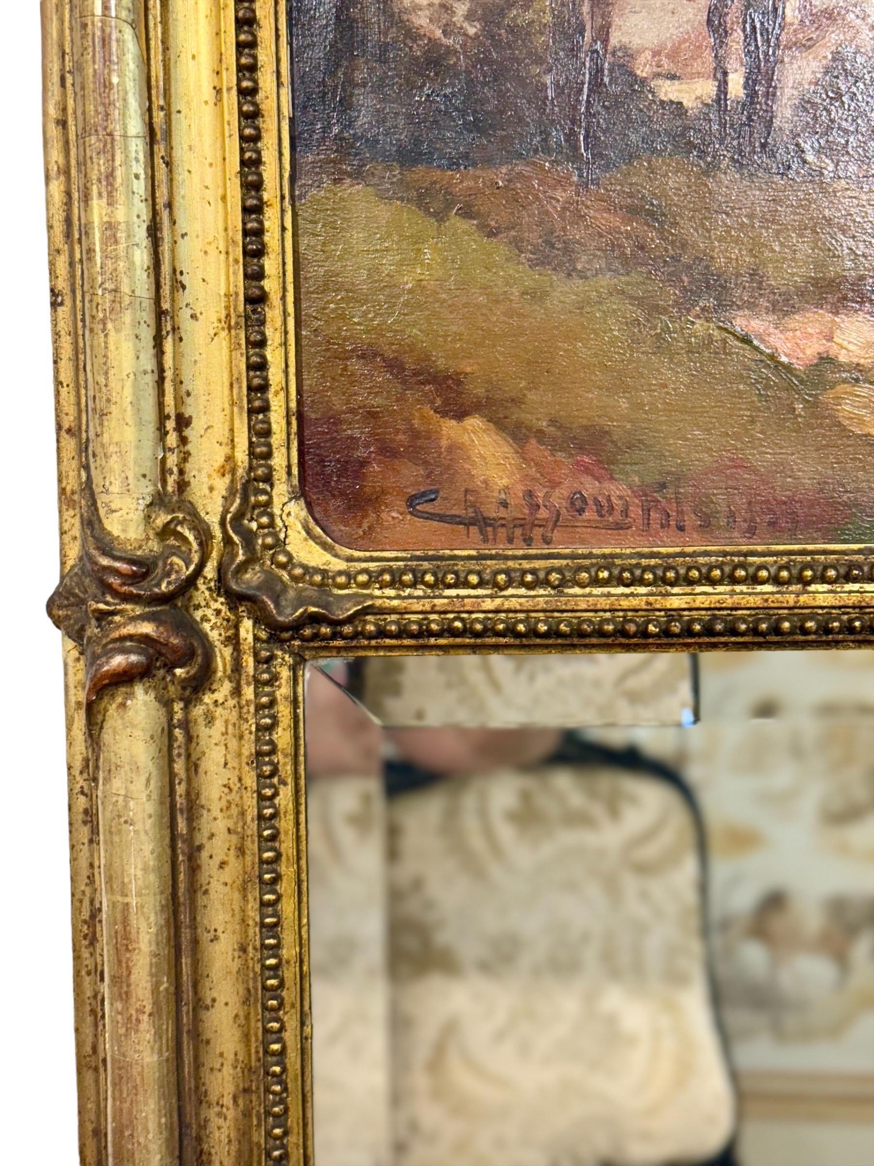 Espejo francés Trumeau de madera dorada con cristal biselado, firmado Crassous Fils 1919 en venta 8