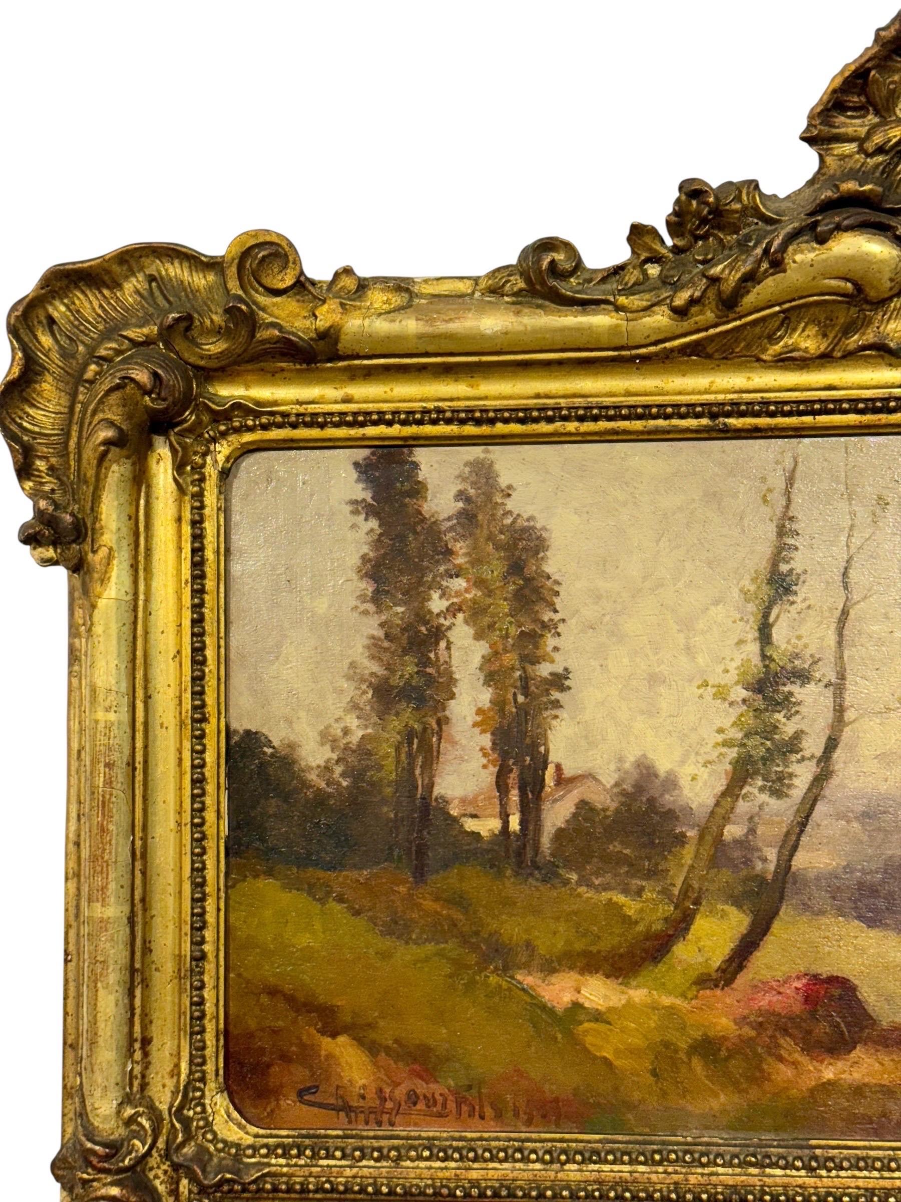 Espejo francés Trumeau de madera dorada con cristal biselado, firmado Crassous Fils 1919 Francés en venta