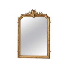 Miroir mural français en bois doré, miroir de cheminée ancien, H 4 pieds 11,5 pouces