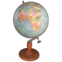 French "Girard et Barrere" World Globe on a Wooden Base, 1930s