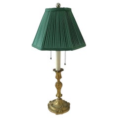 Vintage French Git Bronze Table Lamp With Green Shade