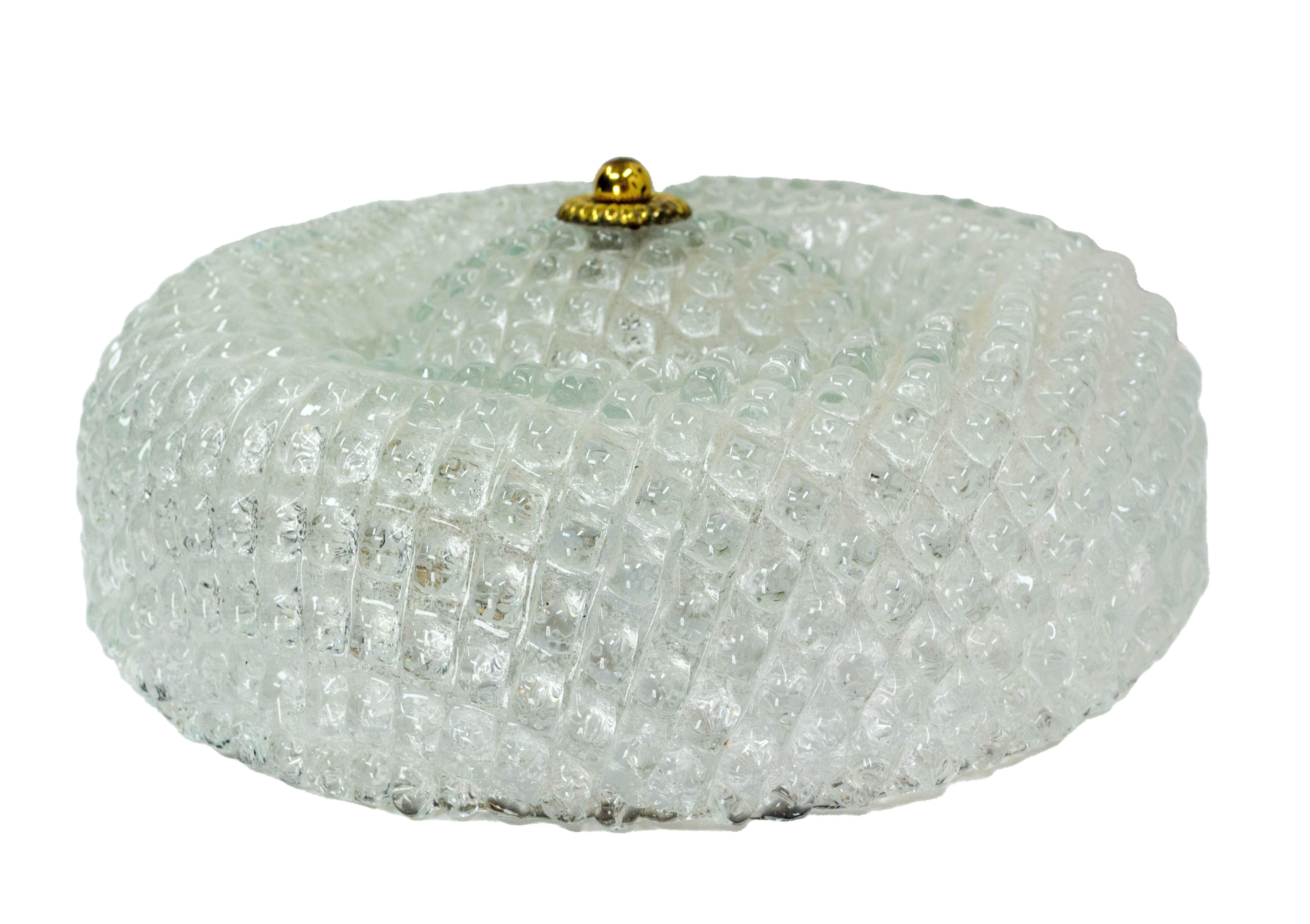 French Glass and Brass Ceiling Light, circa 1960 In Good Condition For Sale In Labrit, Landes