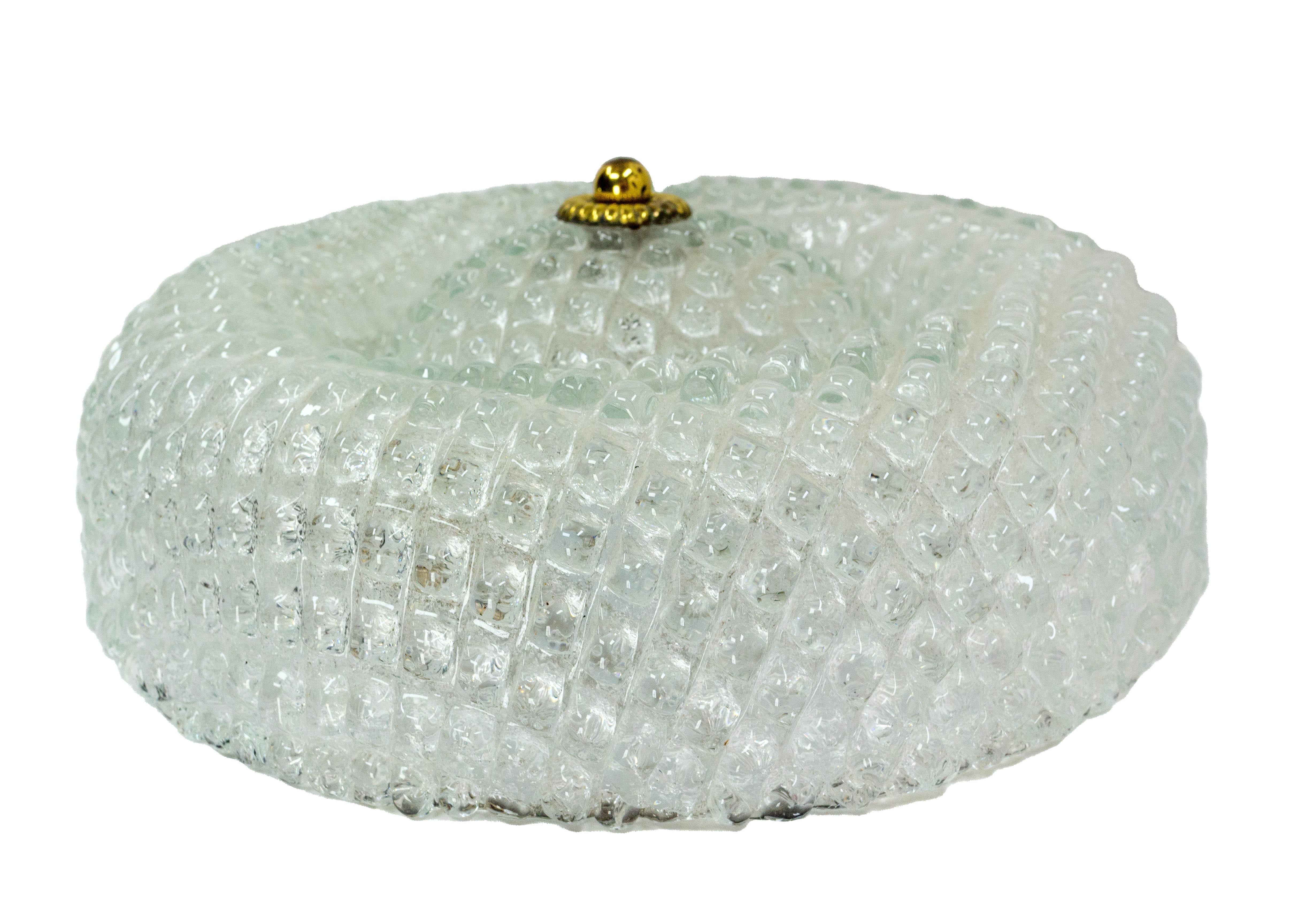 Francese Plafoniera francese in vetro e ottone, 1960 circa in vendita
